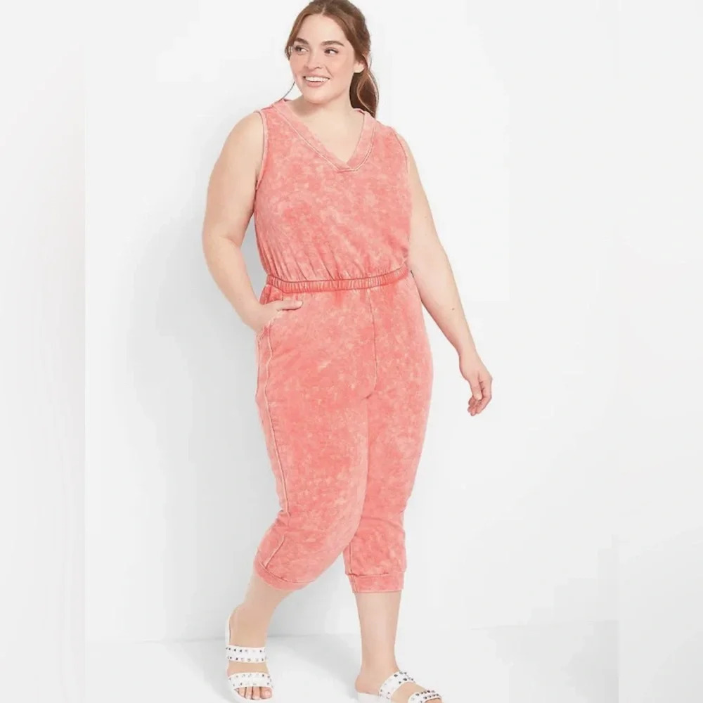 NWT Livi French terry sleeveless jumpsuit hibiscus 14/16 18/20 lane Bryant